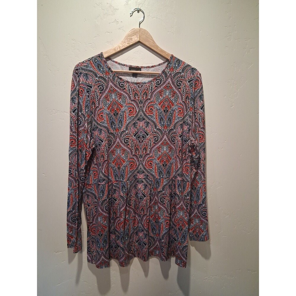 J.Jill Wearever Collection Women's Size L Paisley Print Peplum Long Sleeve Top
